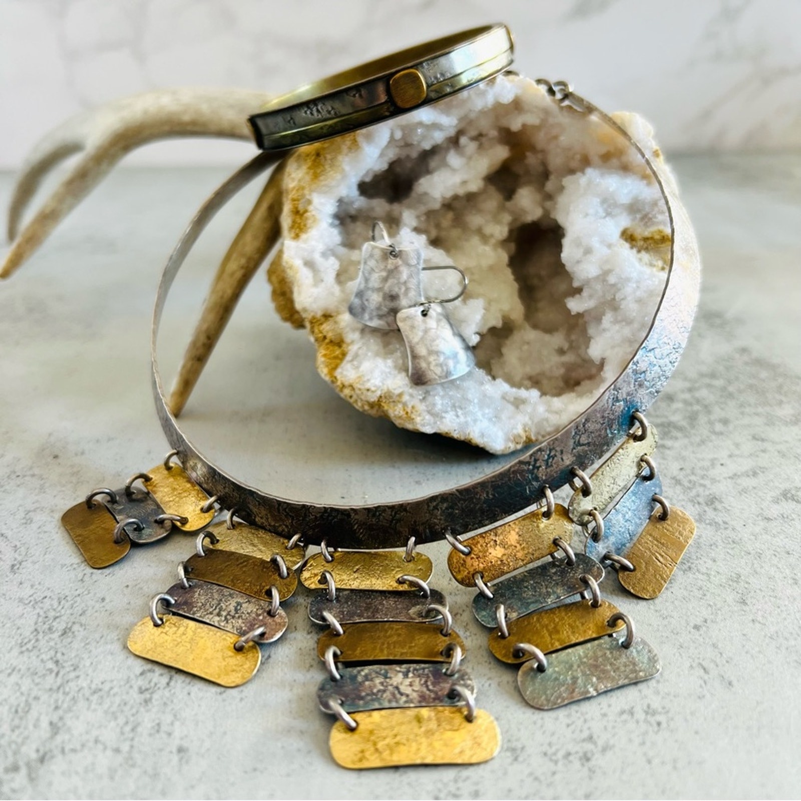 Marjorie Baer San Francisco Brutalist Collar Necklace Bracelet And Earrings Set